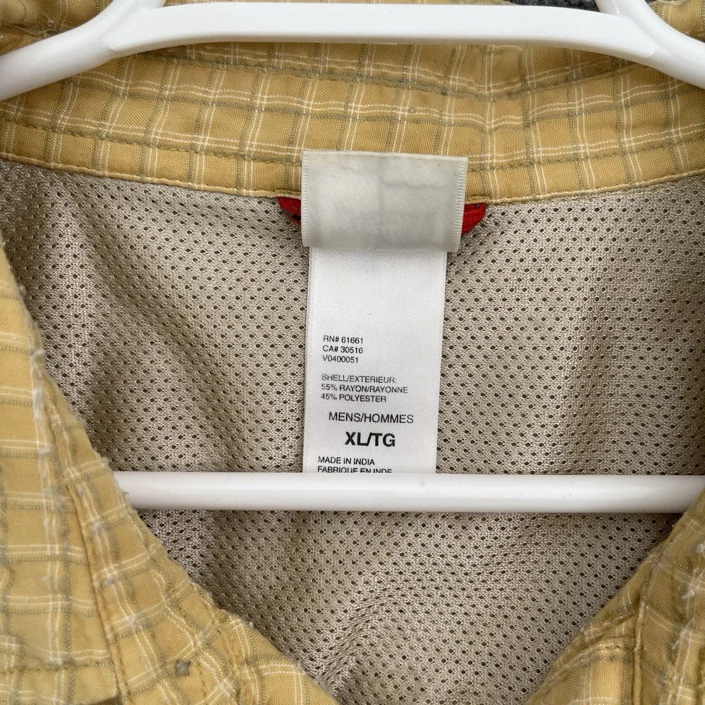 The North Face Shirt Men's Sz XL Yellow Plaid Short Sleeve Hiking Button Top